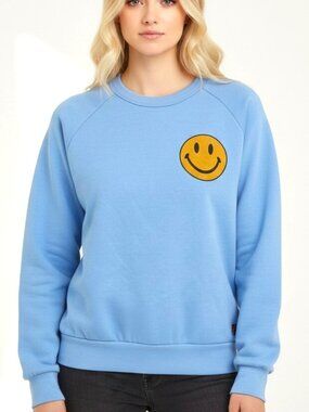 Aviator Nation XS Light Blue Smiley Sweatshirt Defect